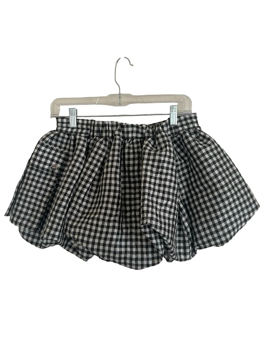 Ganni Checked Gingham Recycled Taffeta Crinkled Mini Skirt EU 34 / US 4